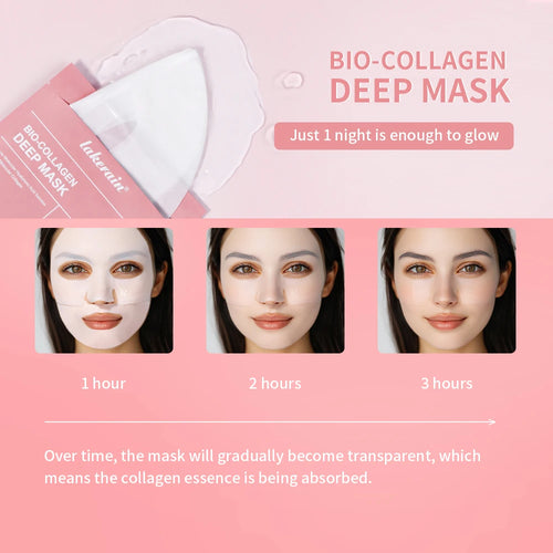 Bio-Collagen Real Deep Mask Nahrungsergänzungsmittel, Kollagen, Feuchtigkeitsspendende Hydrogelmaske für die Nacht, Verbessert die Elastizität, Porenverfeinernd, Straffend