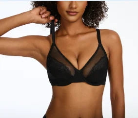 Lifting-BHs aus Spitze für Damen, transparent, Balconette-Schnitt, volle Abdeckung, Bügel, ungefüttert, Alltags-BHs, Dessous