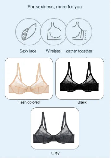 Lifting-BHs aus Spitze für Damen, transparent, Balconette-Schnitt, volle Abdeckung, Bügel, ungefüttert, Alltags-BHs, Dessous