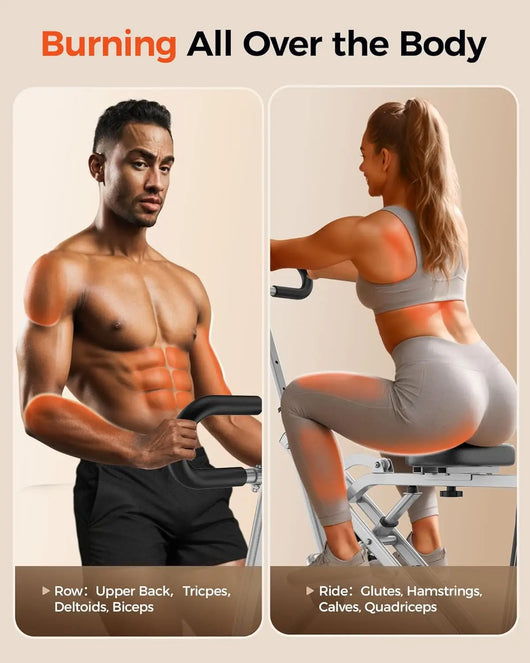 Kniebeugenmaschine für Zuhause, Rodeo Core-Trainingsgerät, 150 kg, klappbar, 4 verstellbare Widerstandsbänder, Reit- und Rudermaschine für Po