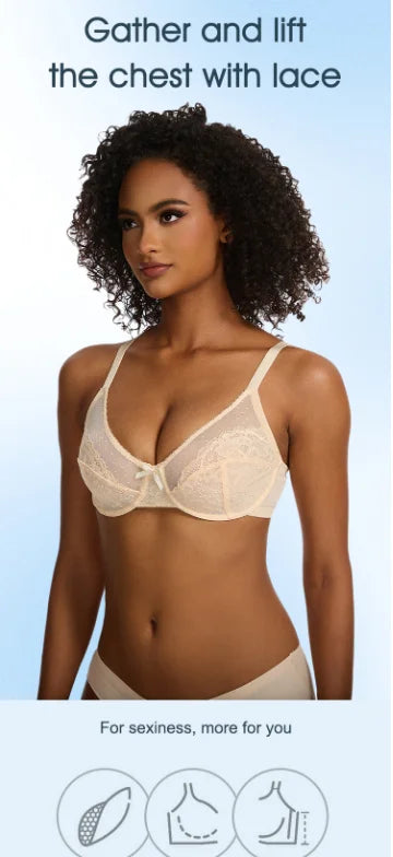 Lifting-BHs aus Spitze für Damen, transparent, Balconette-Schnitt, volle Abdeckung, Bügel, ungefüttert, Alltags-BHs, Dessous
