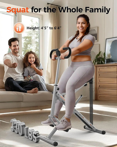 Kniebeugenmaschine für Zuhause, Rodeo Core-Trainingsgerät, 150 kg, klappbar, 4 verstellbare Widerstandsbänder, Reit- und Rudermaschine für Po