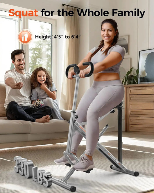 Kniebeugenmaschine für Zuhause, Rodeo Core-Trainingsgerät, 150 kg, klappbar, 4 verstellbare Widerstandsbänder, Reit- und Rudermaschine für Po