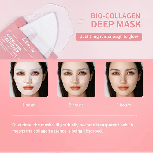 Bio-Collagen Real Deep Mask Nahrungsergänzungsmittel, Kollagen, Feuchtigkeitsspendende Hydrogelmaske für die Nacht, Verbessert die Elastizität, Porenverfeinernd, Straffend