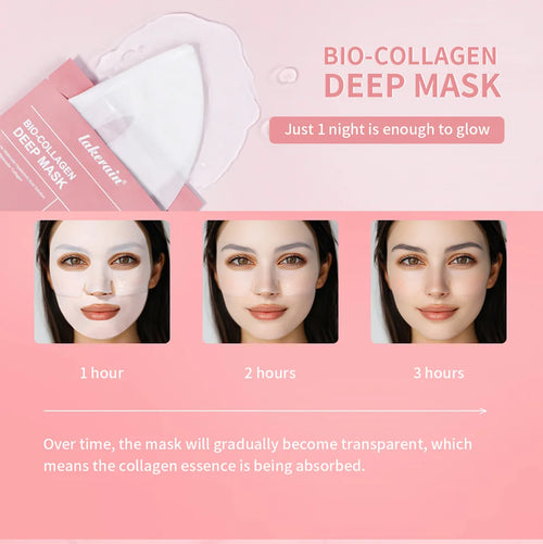 Bio-Collagen Real Deep Mask Nahrungsergänzungsmittel, Kollagen, Feuchtigkeitsspendende Hydrogelmaske für die Nacht, Verbessert die Elastizität, Porenverfeinernd, Straffend