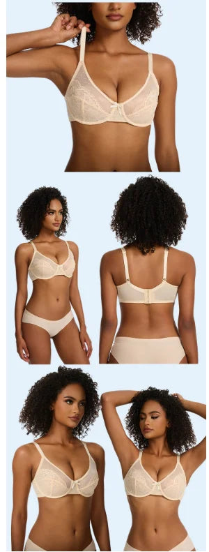 Lifting-BHs aus Spitze für Damen, transparent, Balconette-Schnitt, volle Abdeckung, Bügel, ungefüttert, Alltags-BHs, Dessous