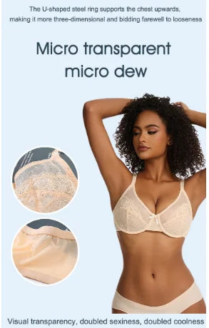 Lifting-BHs aus Spitze für Damen, transparent, Balconette-Schnitt, volle Abdeckung, Bügel, ungefüttert, Alltags-BHs, Dessous